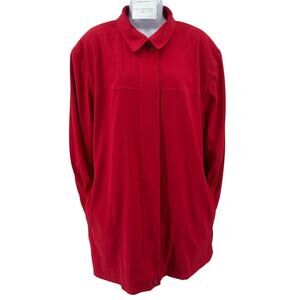 Gallery Overcoat Womens 2X Red Full Zip Collared Collared Slit Hem Hand Pocket